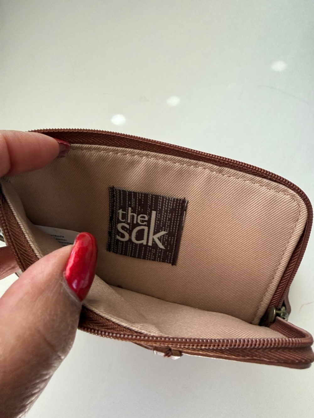 The Sak Brown Embossed Leather Card Wristlet with Keyring - Picture 4 of 5